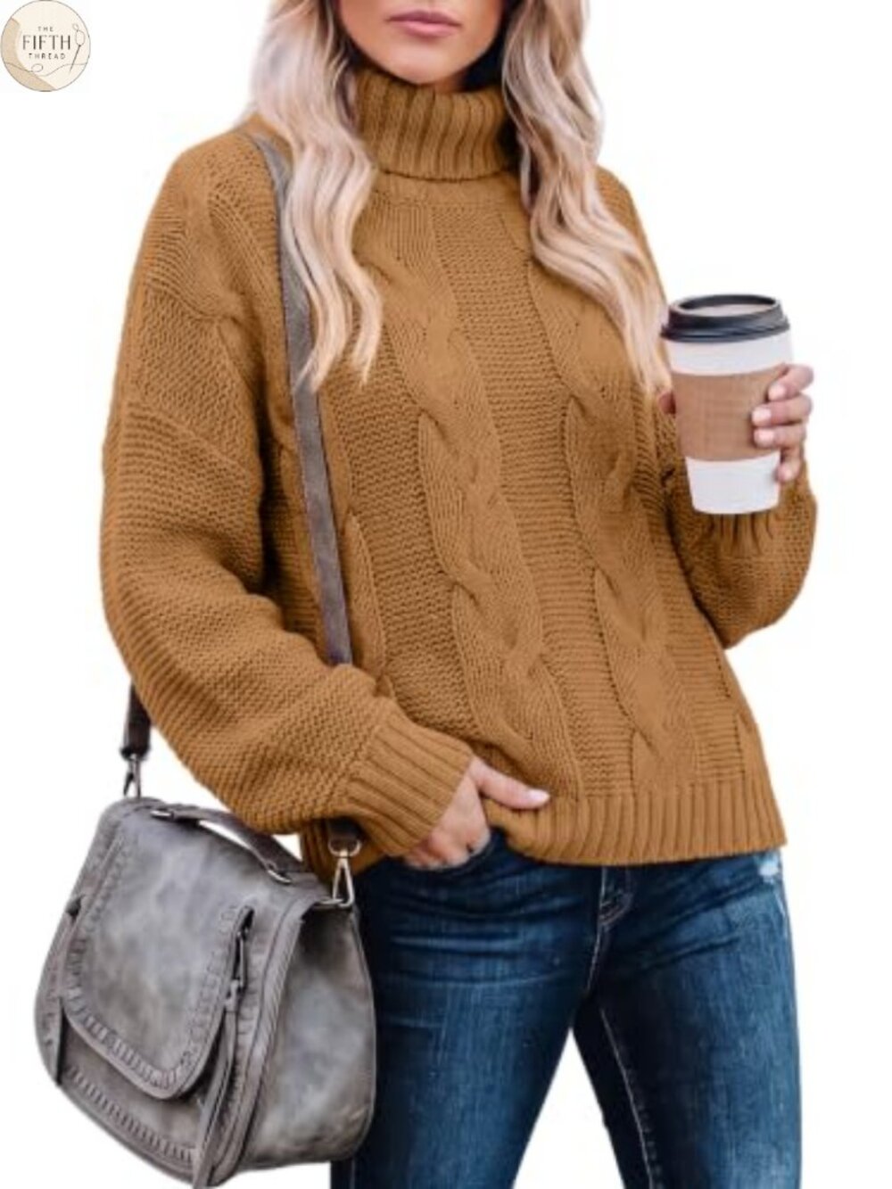 Dokotoo Turtleneck Cable Knit Chunky Pullover Sweater